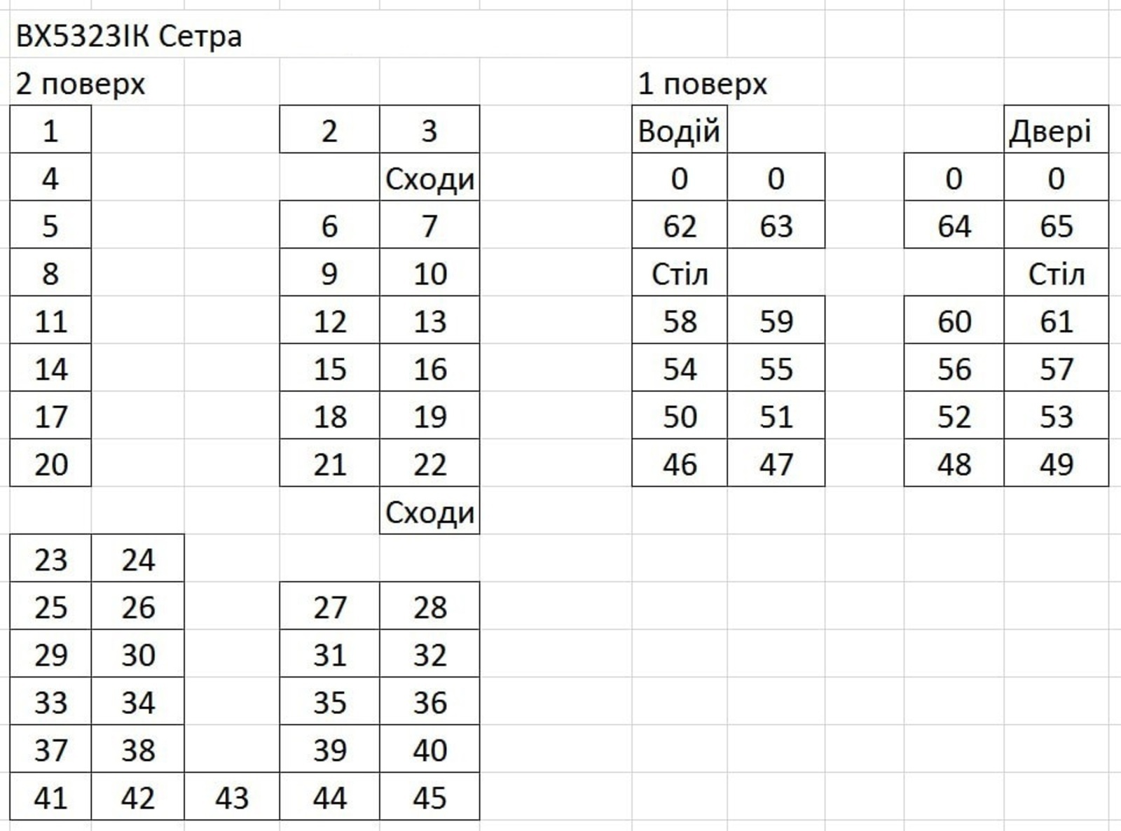 Схема салону автобуса BX5323IK